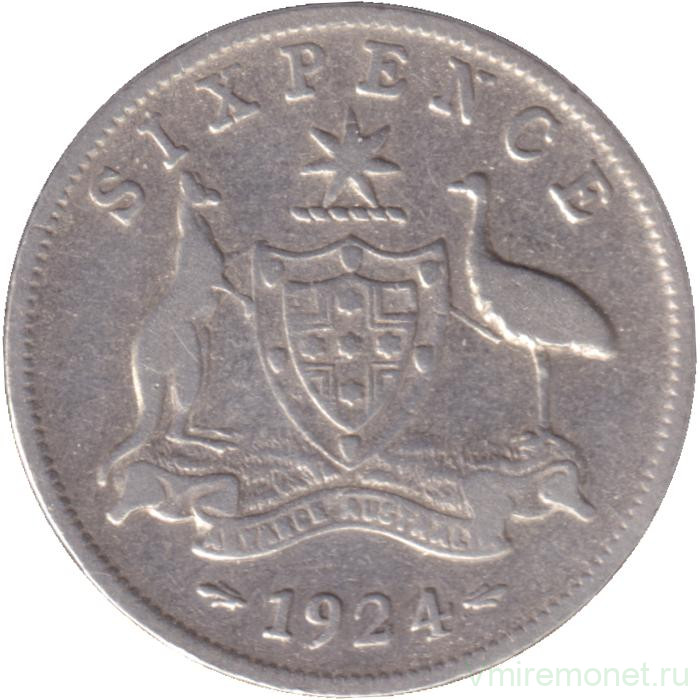 Монета. Австралия. 6 пенсов 1924 год.