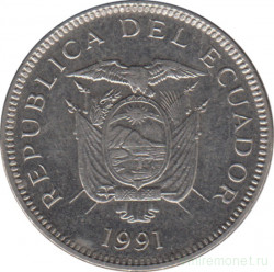 Монета. Эквадор. 5 сукре 1991 год.
