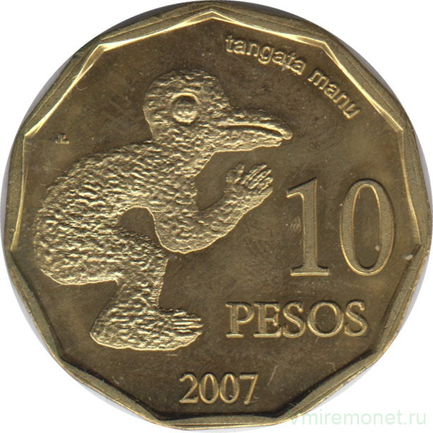 Монета. Остров Пасхи. 10 песо 2007.