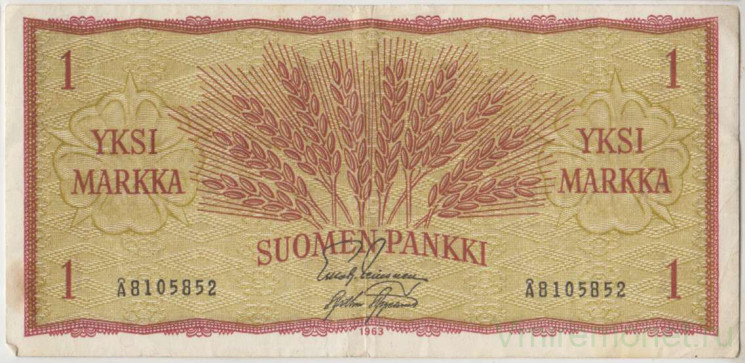 Банкнота. Финляндия. 1 марка 1963 год. Тип 98а(5).