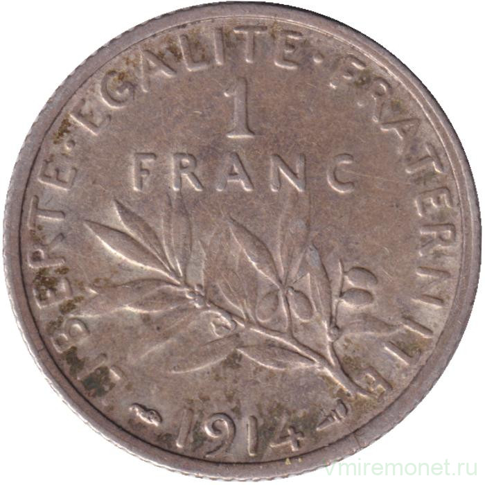 Монета. Франция. 1 франк 1914 год.