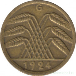 Монета. Германия. Веймарская республика. 5 рентенпфеннигов 1924 год. Монетный двор - Карлсруэ (G).