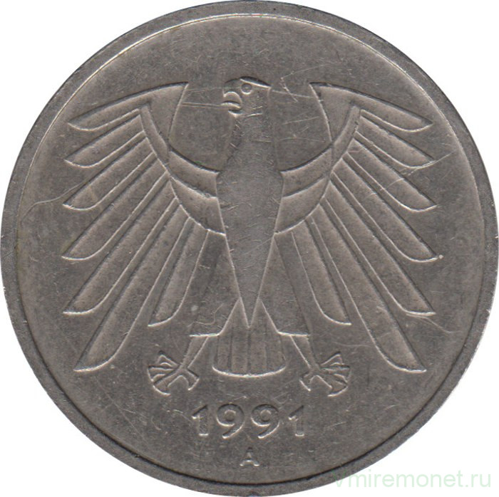 Монета. ФРГ. 5 марок 1991 год. Монетный двор - Берлин (А).