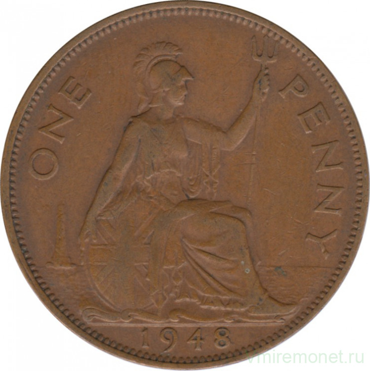 Монета. Великобритания. 1 пенни 1948 год.
