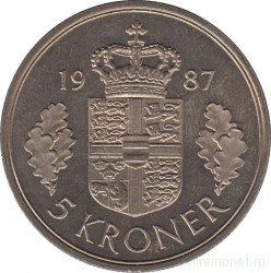 Монета. Дания. 5 крон 1987 год.