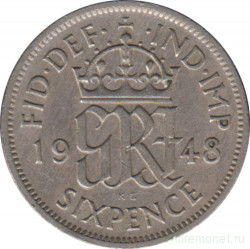 Монета. Великобритания. 6 пенсов 1948 год.