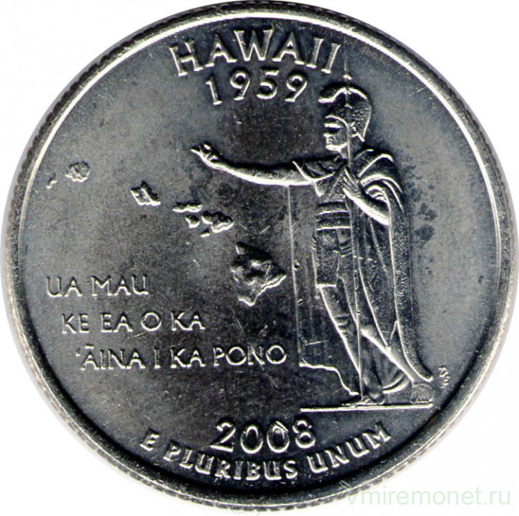 Монета. США. 25 центов 2008 год. Штат № 50 Гавайи. Монетный двор P.