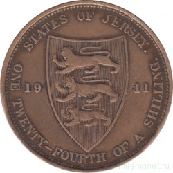Монета. Великобритания. Джерси. 1/24 шиллинга 1911 год.