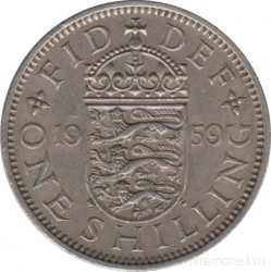 Монета. Великобритания. 1 шиллинг (12 пенсов) 1959 год. Английский.