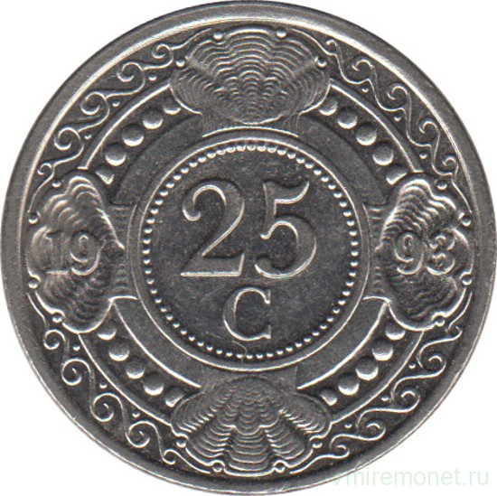 Монета. Нидерландские Антильские острова. 25 центов 1993 год.