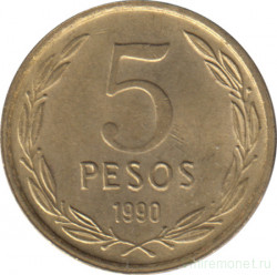 Монета. Чили. 5 песо 1990 год. Старый тип.