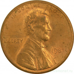 Монета. США. 1 цент 1987 год.