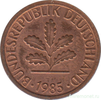 Монета. ФРГ. 1 пфенниг 1985 год. Монетный двор - Гамбург (J).