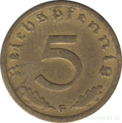 Монета. Германия. Третий Рейх. 5 рейхспфеннигов 1937 год. Монетный двор - Карлсруэ (G).