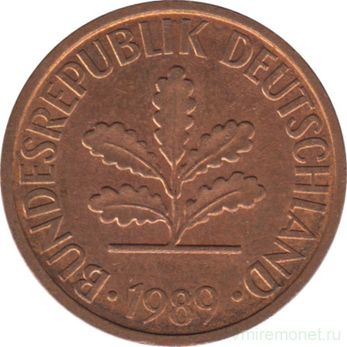 Монета. ФРГ. 2 пфеннига 1989 год. Монетный двор - Штутгарт (F).
