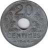 Монета. Франция. 20 сантимов 1944 год. Правительство Виши. ав.