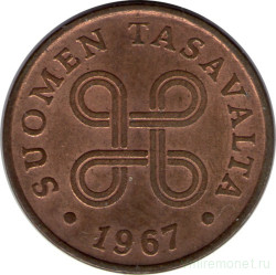Монета. Финляндия. 1 пенни 1967 год.