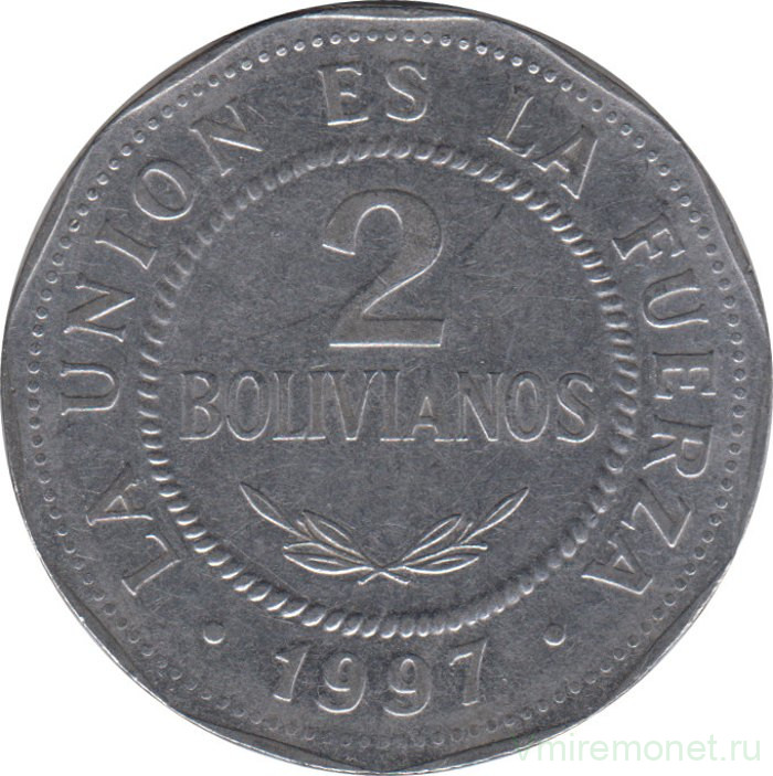Монета. Боливия. 2 боливиано 1997 год.