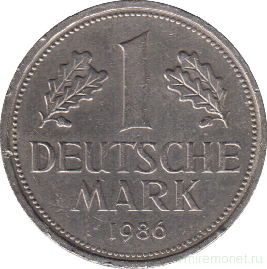 Монета. ФРГ. 1 марка 1986 год. Монетный двор - Штутгарт (F).