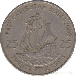 Монета. Восточные Карибские государства. 25 центов 2002 год.