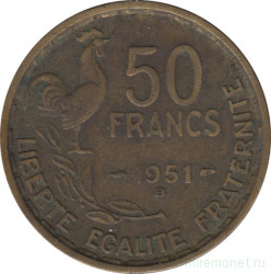 Монета. Франция. 50 франков 1951 год. Монетный двор - Бомон-ле-Роже (B).