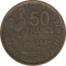 Монета. Франция. 50 франков 1951 год. Монетный двор - Бомон-ле-Роже (B). ав.