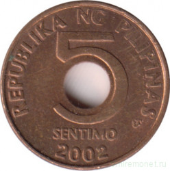 Монета. Филиппины. 5 сентимо 2002 год.