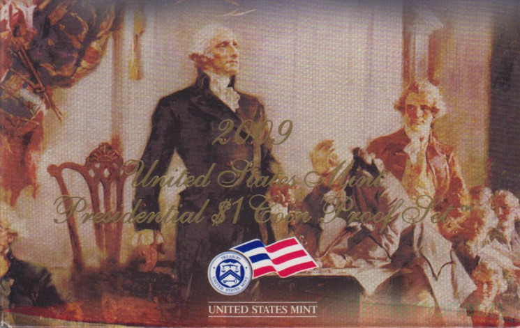 Монета. США. 1 доллар 2009 год. Серия президенты США. Монетный двор S. Набор 4 шт. в пластиковой коробке с сертификатом.