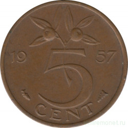 Монета. Нидерланды. 5 центов 1957 год.