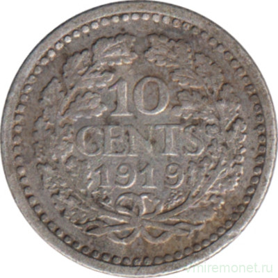 Монета. Нидерланды. 10 центов 1919 год.