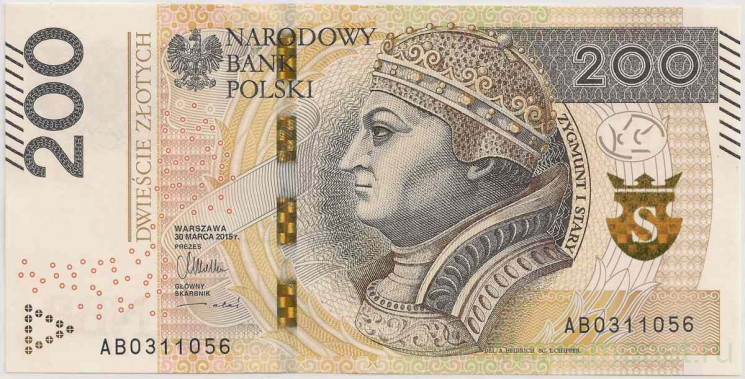 Банкнота. Польша. 200 злотых 2015 год. Зигмунд I Старый. (Новый тип)