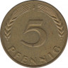 Монета. ФРГ. 5 пфеннигов 1968 год. Монетный двор - Гамбург (J). рев.