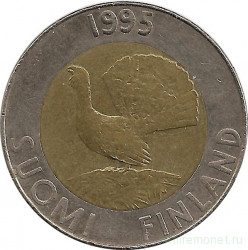Монета. Финляндия. 10 марок 1995 год.