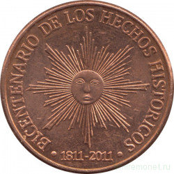 Монета. Уругвай. 50 песо 2011 год. 200 лет независимости.