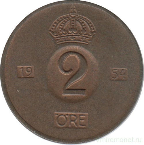 Монета. Швеция. 2 эре 1954 год.