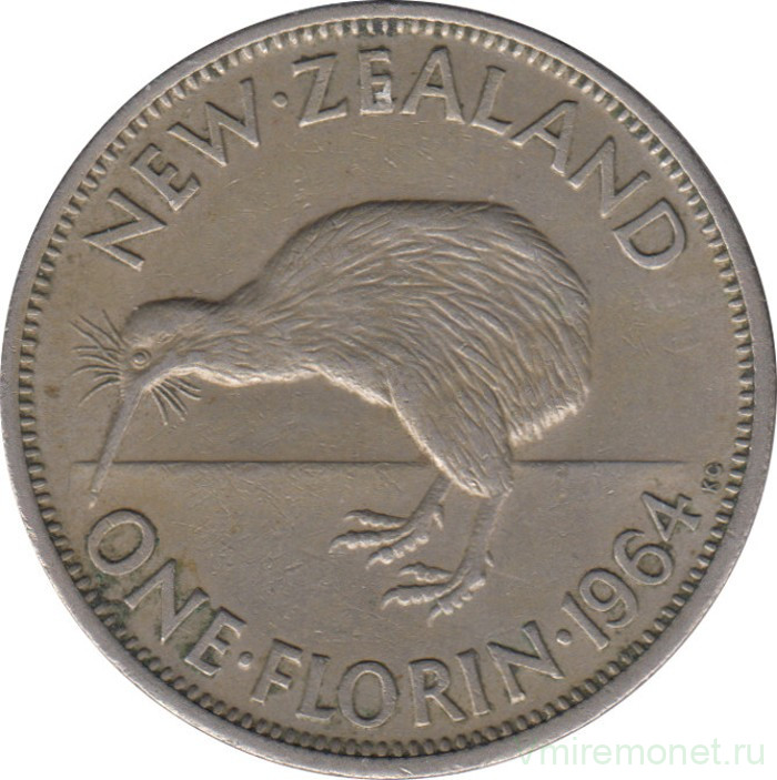 Монета. Новая Зеландия. 1 флорин 1964 год.