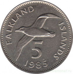 Монета. Фолклендские острова. 5 пенсов 1985 год.