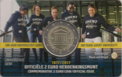 Монета. Бельгия. 2 евро 2017 год. 200 лет Гентскому университету. Блистер, коинкарта.