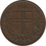  Монета. Исландия. 1 аурар 1946 год. ав.