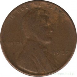 Монета. США. 1 цент 1937 год.