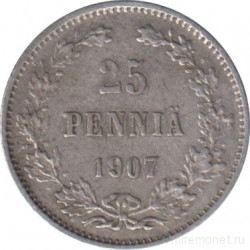 Монета. Русская Финляндия. 25 пенни 1907 год.