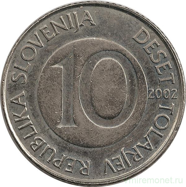 Монета. Словения. 10 толаров 2002 год.