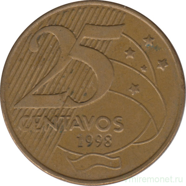 Монета. Бразилия. 25 сентаво 1998 год.