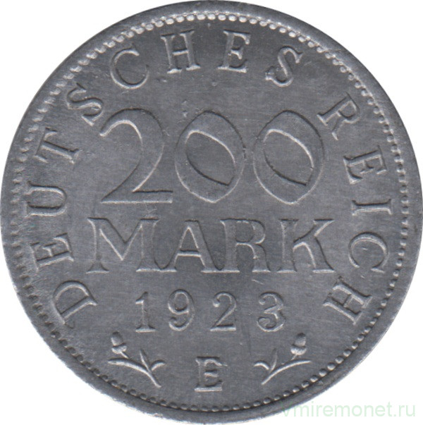 Монета. Германия. 200 марок 1923 год. Монетный двор - Мюльденхюттен (E).