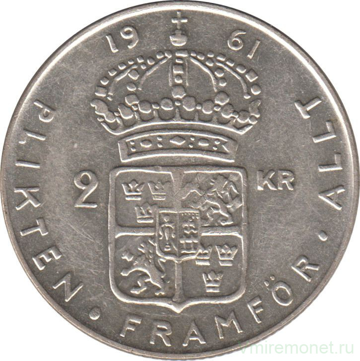 Монета. Швеция. 2 кроны 1961 год.
