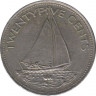 Монета. Багамские острова. 25 центов 1997 год. ав.