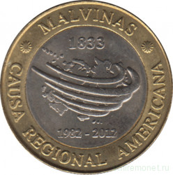 Монета. Аргентина. 2 песо 2012 год. 30 лет войны за Фолкленды.