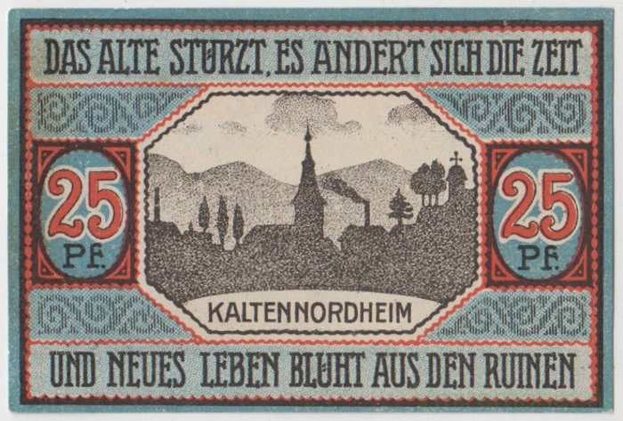 Бона. Нотгельд. Германия. Кальтеннордхайм. 25 пфеннигов 1920 год.