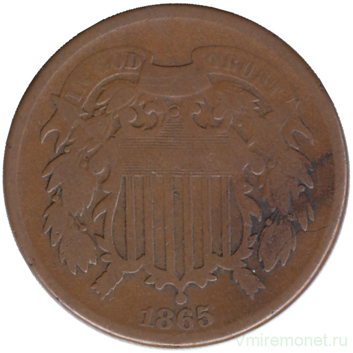 Монета. США. 2 цента 1865 год.