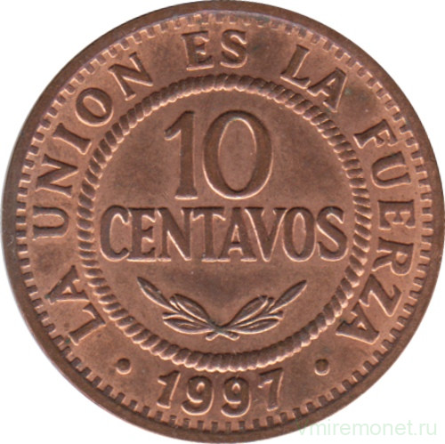 Монета. Боливия. 10 сентаво 1997 год.
